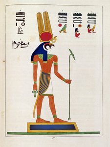 De god Mandou, illustratie uit Pantheon egyptien: collectie van mythologische personages uit het oude Egypte, door Jean-Francois Champollion