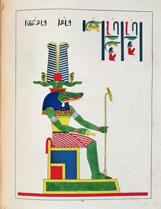 De god Sovk, illustratie uit Pantheon egyptien: collectie van mythologische personages uit het oude Egypte, door Jean-Francois Champollion