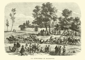 De hemisferen van Maagdenburg (gravure) door French School