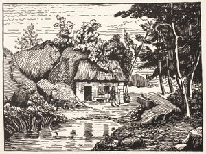 De hut van J.J. Rousseau door French School