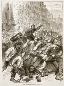 De opstandelingen grijpen de kanonnen, maart 1871, illustratie uit Cassells Geschiedenis van de Oorlog tussen Frankrijk en Duitsland, 1870-1871 door French School
