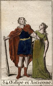 De koning van Thebe Oedipus met zijn dochter Antigone. Uit 