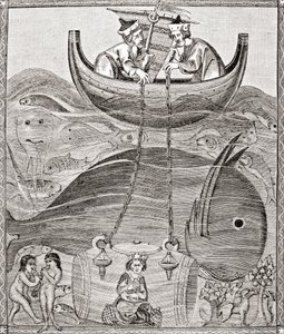 De maritieme wereld volgens de opvattingen van de Middeleeuwen, uit Wetenschap en Literatuur in de Middeleeuwen door Paul Lacroix, gepubliceerd in Londen 1878 door French School