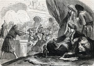 De slachting van het leger van de Janitsaren in 1826 door Sultan Mahmoud II, Constantinopel door French School