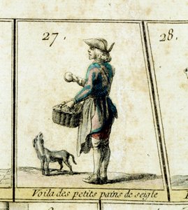 De roggehandelaar (detail van een ganzenbordspel) door French School