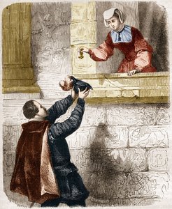 De mysterieuze liefdes van koning Hendrik II (1519-1559) en Diane de Poitiers (1499-1566). Gravure in 