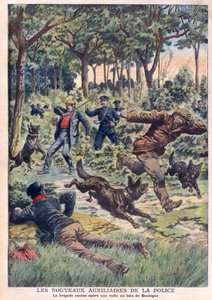 De nieuwe politiehulp: de hondenbrigade voert een razzia uit in het Bois de Boulogne, illustratie uit 