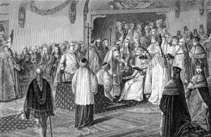 De eed van Lodewijk XVI tijdens zijn heilige gravure