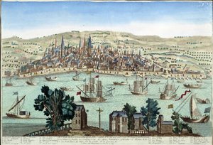 De haven en stad Bordeaux - gravure door French School