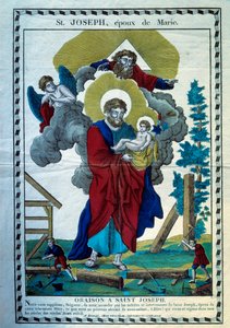 Het gebed van Sint Jozef, echtgenoot van Maria. Gravure uit de 19e eeuw. Parijs, Museum voor Volkskunst en Tradities