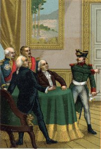 De restauratie van 1815: Joseph Fouche, minister van politie van Napoleon I, liet een Pruisische officier de kamer binnen waar de Commissie van de Voorlopige Regering werd geleid door koning Lodewijk XVIII op 7 juli 1815 door French School