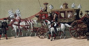 De koninklijke stoet bij het huwelijk van koning Alfonso XII van Spanje en Marie Christine de Teschen in 1879 door French School