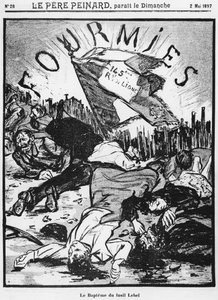 De schietpartij van Fourmies, illustratie uit Le Pere Peinard, 2 mei 1897 door French School