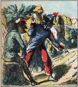 De zieke leeuw en de vos. Fabels van Jean de La Fontaine. Epinal afbeelding eind 19e eeuw door French School