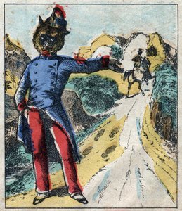 De zieke leeuw en de vos. Fabels van Jean de La Fontaine. Epinal afbeelding eind 19e eeuw door French School