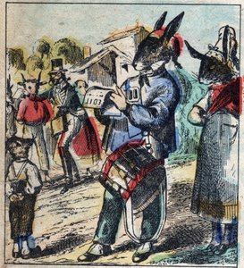 De zieke leeuw en de vos. Fabels van Jean de La Fontaine. Epinal afbeelding eind 19e eeuw door French School