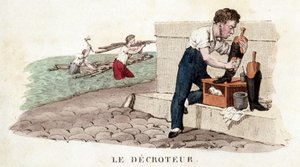 De kraam (schoenpoetser) - gravure door French School