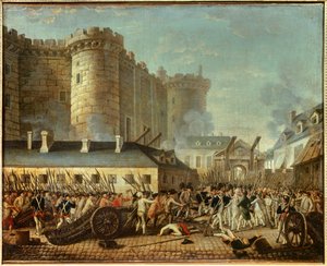De Bestorming van de Bastille en de arrestatie van M. de Launay door French School