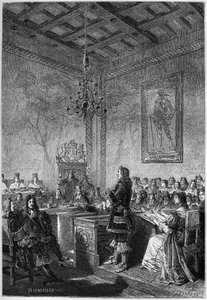 Het proces van Lord William Russell (1639-1683) - gravure uit 
