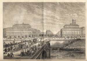 De twee nieuwe theaters van de Place du Châtelet in Parijs in 1862 - Gravure uit 