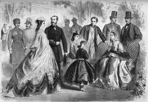 Het waterseizoen in Kissingen, Duitsland, in 1864. Aanwezig, van links naar rechts: Elisabeth van Wittelsbach (Sissi) (1837-1898) Keizerin van Oostenrijk, Alexander II (1818-1881) Keizer van Rusland, Lodewijk II (1845-1886) Koning van Beieren, Maria Alexan door French School