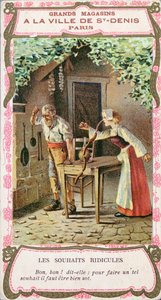 De vrouw met de worstneus, illustratie van het sprookje van Perrault De Drie Wensen (Les Trois Souhaits), eind 19e eeuw door French School