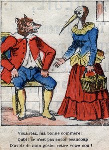 De wolf en de ooievaar. Fabels van Jean de La Fontaine. Epinal afbeelding eind 19e eeuw.