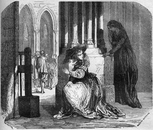 De jonge Madeleine de la Palude (Madeleine de Demandols) in de 17e eeuw bezeten door een demon, wist de religieuzen aan te trekken door de schoonheid van haar ogen. Ze werd opgesloten in het Ursulinenklooster. Gravure in 