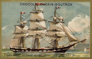 Driemaster zeilschip dat de haven binnenkomt door French School