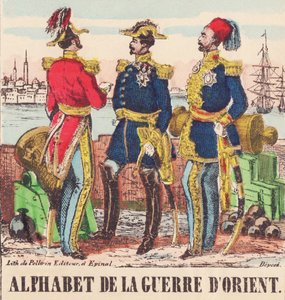 Drie generaals: Lord Raglan, Hoofdgeneraal van het Engelse leger, Pélissier, Generaal van het Franse leger en Omer-Pasha, Hoofdgeneraal van het Turkse leger door French School