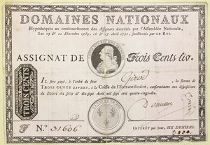 Bankbiljet van driehonderd livre, 1790 door French School
