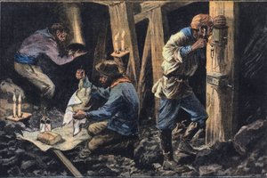 Drie mijnwerkers worden levend begraven in Amerika, uit de krant 