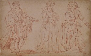 Drie theatrale figuren: King Lear, Cordelia en dienstmeid door French School