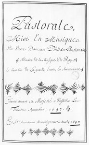 Titelpagina van de Pastorale door Pierre Danican Philidor (1681-1731) 1697