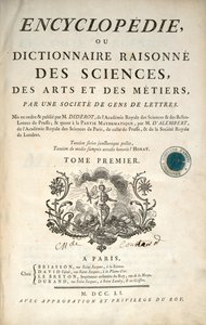 Titelpagina van het eerste deel van de Encyclopedie door Denis Diderot en Jean le Rond d
