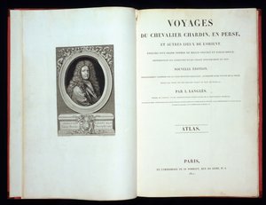 Titelpagina en frontispice portret uit Voyages du Chevalier Chardin en Perse, 1811 door French School