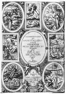 Titelpagina van Commentaires et Annotations sur la Semaine de la Creation du Monde door Guillaume Salluste du Bartas (1544-90) 1583 door French School