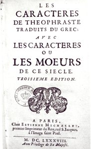 Titelpagina van Les Caracteres de Theophraste traduits du grec, avec Les Caracteres ou les moeurs de ce siecle door La Bruyere (1645-96) 1688 door French School