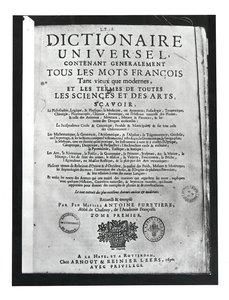 Titelpagina van het Dictionnaire Universel door Antoine Furetiere (1619-88) 1690 door French School