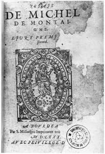 Titelpagina van de eerste editie van Essais door Michel de Montaigne (1533-92) 1580 door French School
