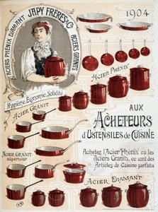 Aan kopers van keukengerei. Koop Phenix Staal of Graniet Staal, dit zijn perfecte keukenartikelen - Reclamelabel door French School