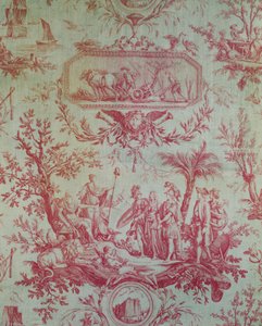 Toile de Jouy, Illustratie van een Allegorie van Lodewijk XVI, Koning van Frankrijk, hersteller van de vrijheid in februari 1790
