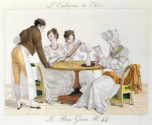 Te Veel Keuze, plaat 44 uit Le Bon Genre, 1827 door French School