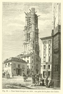Saint-Jacques toren in 1830, zicht vanaf de place du Cloître door French School