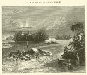 Houtvlotten op een Amerikaanse rivier (gravure) door French School