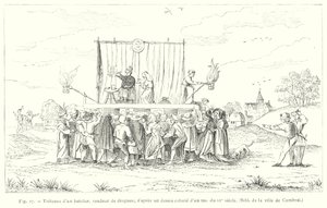 Podium van een schipper, verkoper van medicijnen, naar een gekleurd tekening uit een manuscript uit de 15e eeuw door French School