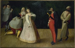 Troupe van Italiaanse komieken (de Gelosi?), circa 1580 door French School