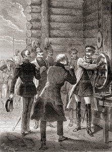 Tsaar Nicolaas I inaugureert de semafoor telegraaflijn tussen Moskou en Warschau in 1833, met een aanpassing van Claude Chappe