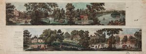 Twee uitzichten van Mortefontaine Park met bijschriften (ets met wc op papier)