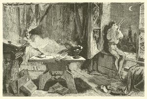 Tycho Brahe meet de afstand die de sterren scheidt (gravure) door French School